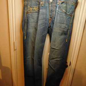 TRUE RELIGION JEANS-RICKY GIANT BIG T  33X34   CONTRAST STITCH Y2K